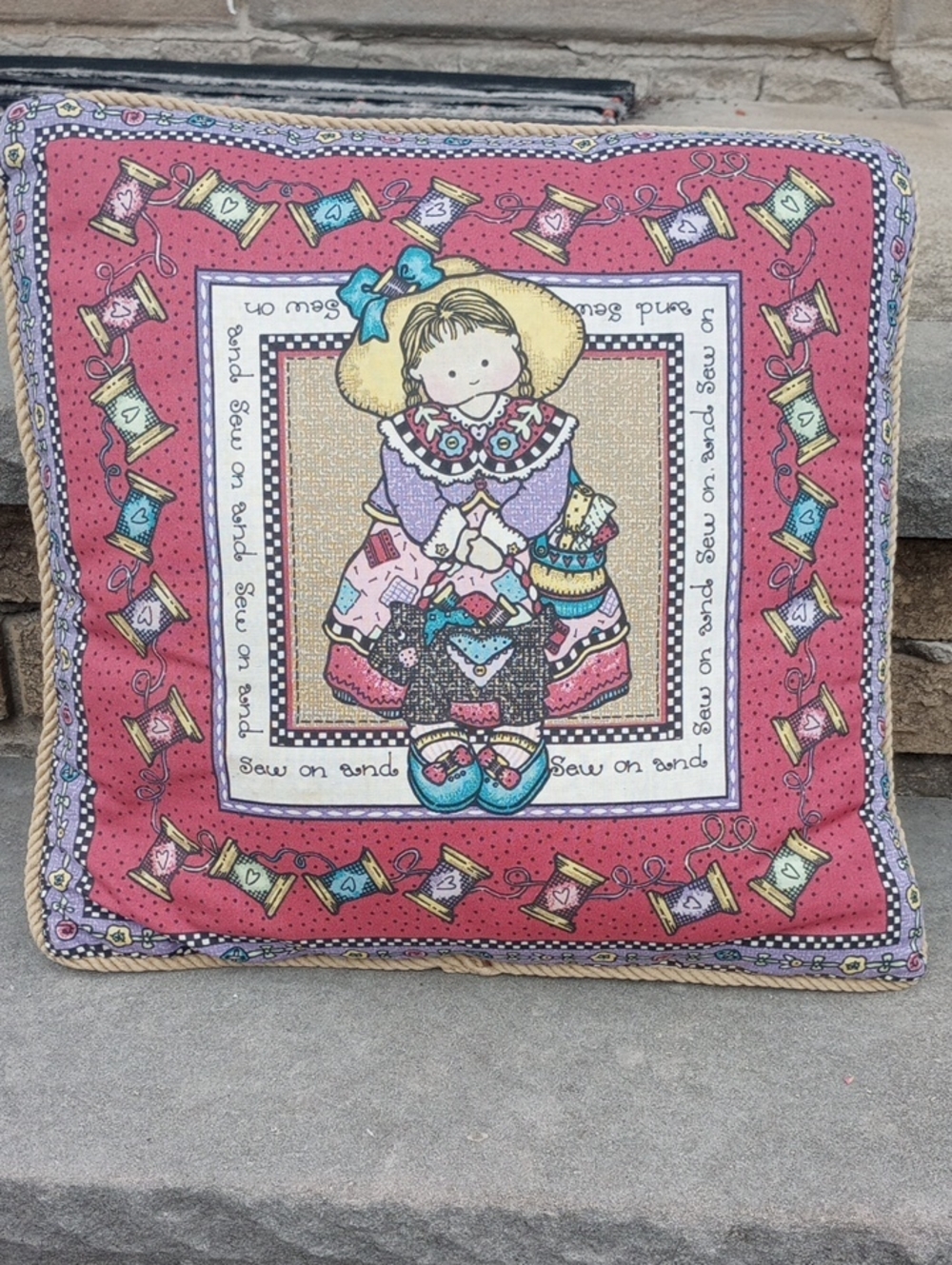 Colorful Country Vintage Toss Pillow. Purple Yellow Pink Red Aqua Black White